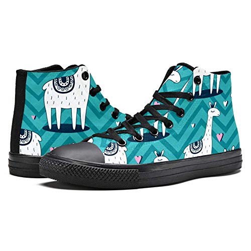 LORVIES Lamas - Zapatillas deportivas con coronas Happy Alpagas de lona para hombre, (multicolor), 45 EU