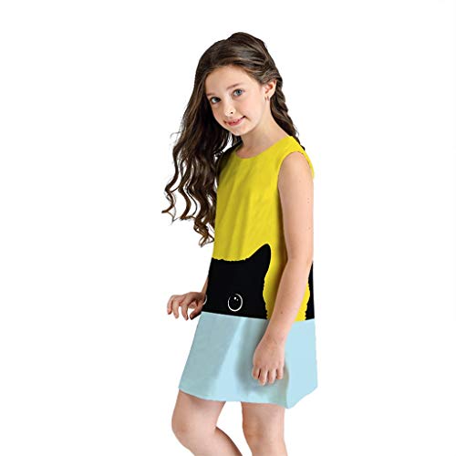 Luckycat Bebé Niñas Vestidos, Vestido Casual de Manga Larga con Estampado Animal de Dinosaurio Impresion Animal 3D Lindo para 7-10 años