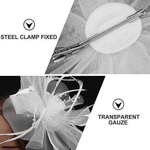 Lurrose Fascinadores Sombreros Diademas para La Fiesta Del Té Plumas de Malla Pinza para El Cabello Accesorios para El Cabello para Mujeres Traje de Cóctel de La Iglesia Suministros para
