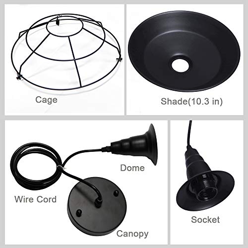 LynPon 2 Pack Lámpara Colgante Vintage, Lámpara de Techo Industrial, Altura Ajustable con Jaula Fixture Negra para Cocina, Comedor, Café, Bar, Restaurante