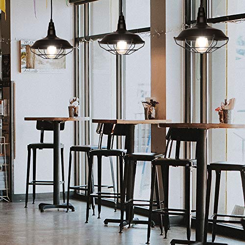 LynPon 2 Pack Lámpara Colgante Vintage, Lámpara de Techo Industrial, Altura Ajustable con Jaula Fixture Negra para Cocina, Comedor, Café, Bar, Restaurante