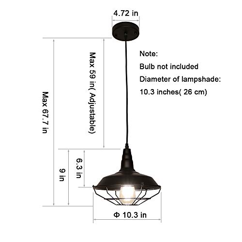 LynPon 2 Pack Lámpara Colgante Vintage, Lámpara de Techo Industrial, Altura Ajustable con Jaula Fixture Negra para Cocina, Comedor, Café, Bar, Restaurante