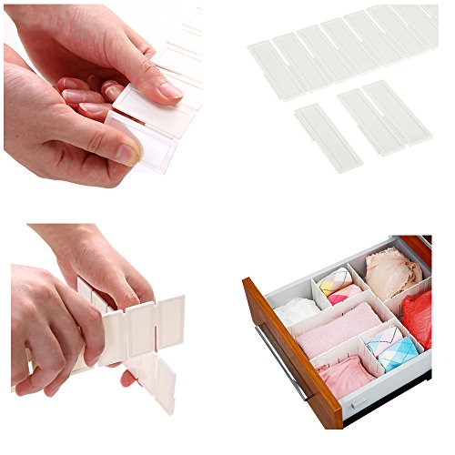 Malayas®6 pzas Divisor Cajones DIY Cuadricula Organizador de Almacenaje Plastico Blanco, 43cm(17'') X 5cm(2'')