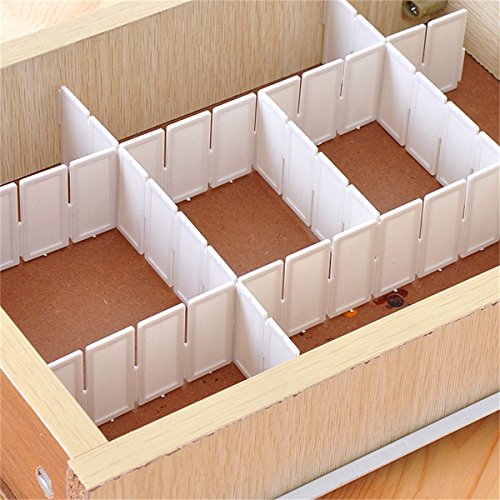 Malayas®6 pzas Divisor Cajones DIY Cuadricula Organizador de Almacenaje Plastico Blanco, 43cm(17'') X 5cm(2'')