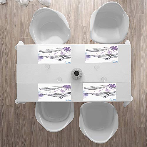 Manteles Individuales, Ballena, mamíferos marinos de Grunge con efectos de pincel y pince,Mantel Individual Antideslizante Lavable Resistente Al Calor para Hoteles Restaurante Catering (Paquete de 4)
