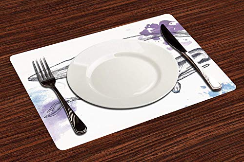 Manteles Individuales, Ballena, mamíferos marinos de Grunge con efectos de pincel y pince,Mantel Individual Antideslizante Lavable Resistente Al Calor para Hoteles Restaurante Catering (Paquete de 4)