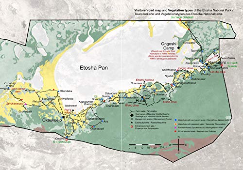 MAPA detallado y GALERIA DE FOTOS DE ETOSHA, cuaderno practico A4, todos los caminos de parques y puntos de agua, más de 100 fotografías a color de los animales salvajes para la fácil identificación