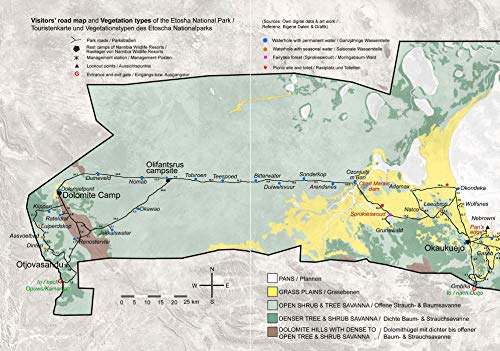 MAPA detallado y GALERIA DE FOTOS DE ETOSHA, cuaderno practico A4, todos los caminos de parques y puntos de agua, más de 100 fotografías a color de los animales salvajes para la fácil identificación