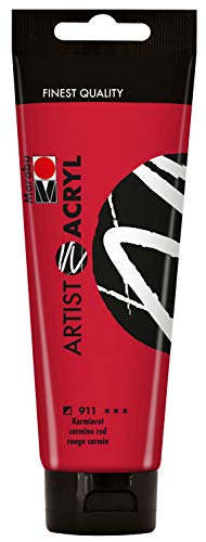 Marabu Artist carmín 120 ml, fina pintura acrílica en calidad artística, a base de agua, consistencia pastosa, alta pigmentación, muy buena luminosidad y opacidad, Color rojo