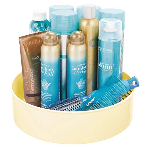 mDesign Bandeja rotatoria para ordenar cosméticos – Cesta organizadora con base giratoria 360º – Organizador de maquillaje para el cuarto de baño o el tocador – amarillo claro
