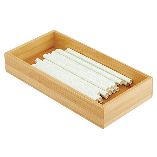 mDesign Juego de 2 cajas de bambú – Cajón de almacenaje multiusos para armarios, cajones y superficies – Organizador de madera abierto de bambú ecológico – natural