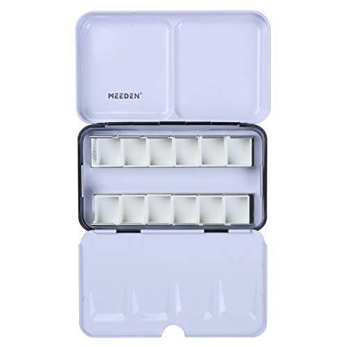 Meeden - Caja para acuarelas vacía, que contiene 12 medias bandejas o 6 enteras Tin with half pans (12) negro