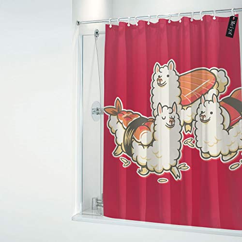 Meiya-Design Alpaca Sushi Niguiri - Cortina de ducha con 12 ganchos, 72 x 72 cm