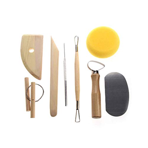 Miazhou 8 Piezas Madera y Metal Loza Juego de Herramientas Arcilla Escultura para Modelado Esculpido Cerámica Arte Kit