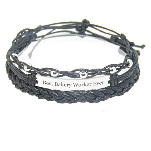 Miiras - Pulsera de la Amistad Hecha a Mano para Mujer - Mejor Trabajador de panadería Nunca Grabado - Hecho de Hilo de Bordado y Acero Inoxidable - Negro 1 - Regalo para Trabajador de panadería