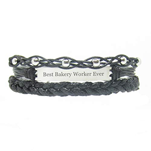 Miiras - Pulsera de la Amistad Hecha a Mano para Mujer - Mejor Trabajador de panadería Nunca Grabado - Hecho de Hilo de Bordado y Acero Inoxidable - Negro 1 - Regalo para Trabajador de panadería