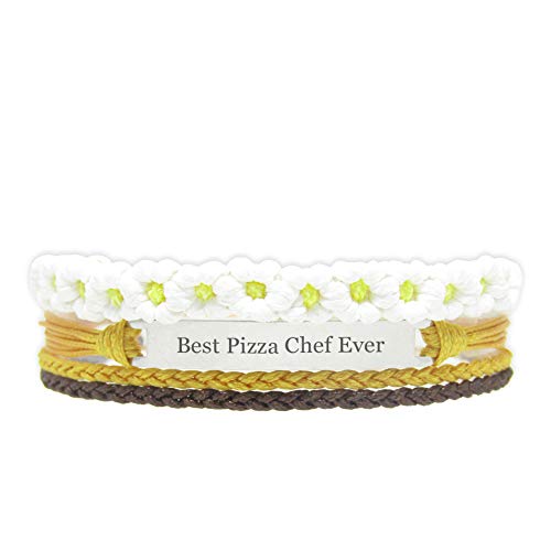 Miiras Trabajo Pulsera Hecha a Mano para Mujer - Best Pizza Chef Ever - Wit Geel FL-YL - Hecho de Cuerda Trenzada y Acero Inoxidable - Gift for Pizza Chef