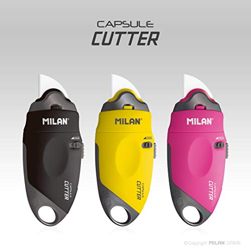 Milan BWM10337 Capsule - Cortador con hoja de cerámica, Colores Surtidos (Rosa, Amarillo, Negro)