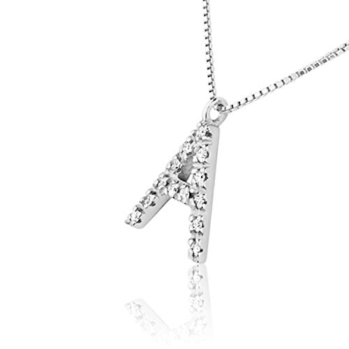 MILLE AMORI ∞ Collar Mujer Pendiente Oro y Diamantes - Oro Blanco 9 Kt 375 ∞ Diamantes 0.07 Kt - malla Veneciana 42 cm - Oreo (A)