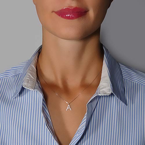 MILLE AMORI ∞ Collar Mujer Pendiente Oro y Diamantes - Oro Blanco 9 Kt 375 ∞ Diamantes 0.07 Kt - malla Veneciana 42 cm - Oreo (A)