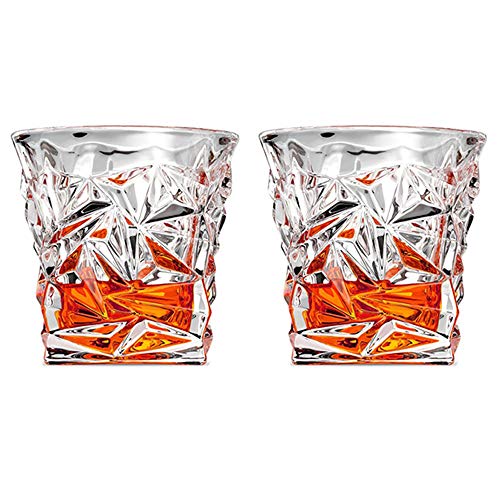 MINGZE Vasos de Whisky Lujoso, 275ML Vaso Whisky Ultra Claridad Vidrio Accesorios de Vino, para Bar Beber Borbón, Cócteles, Whisky, Vodka, Juice, Cocktail (Juego de 2 Glaciar, 300ML)
