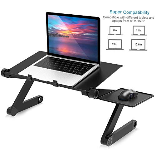 Mksutary Mesa Ordenador Portatil, Soporte de Portátil, Mesa para Ordenador Base Ajustable y Plegable, Color Negro Soporte de Ratón para Notebook PC Laptop Ordenador