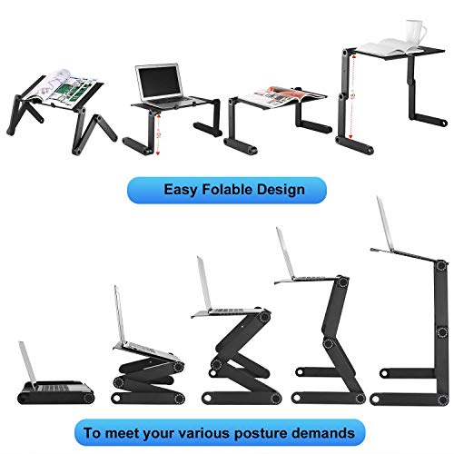 Mksutary Mesa Ordenador Portatil, Soporte de Portátil, Mesa para Ordenador Base Ajustable y Plegable, Color Negro Soporte de Ratón para Notebook PC Laptop Ordenador