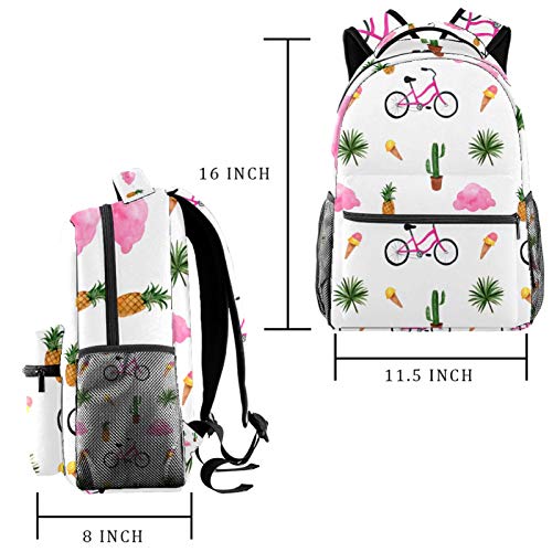 Mochila para niños con diseño de piña y helado con bolsillos laterales