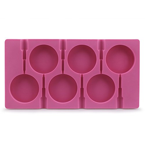 Molde de silicona para 6 piruletas grandes, caramelos, bombones, hielo, decoración de tartas, jabón, etc., incluye 50 palitos para piruletas rosa
