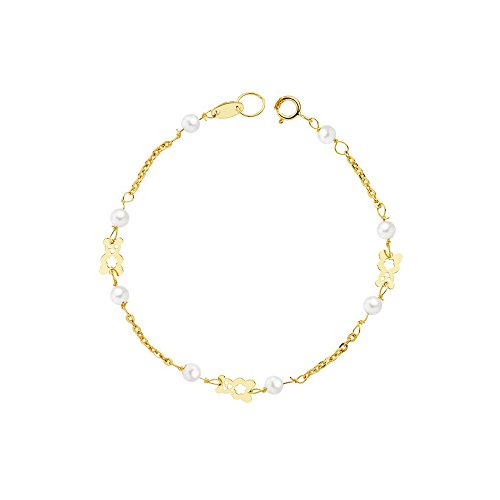 Monde Petit G1214PU - Pulsera bebe Oro 18 Kts. osito con perlas
