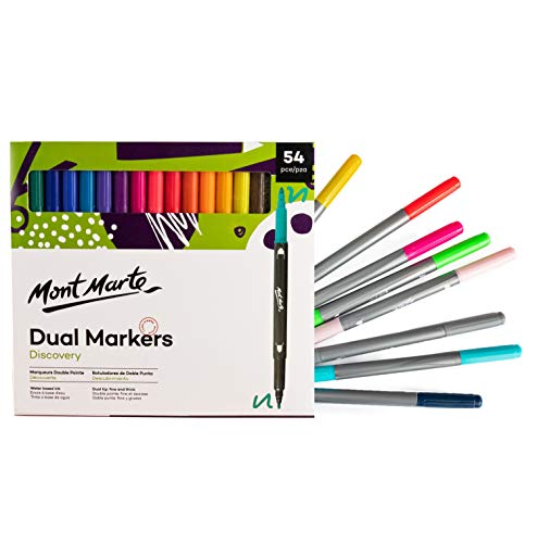 Mont Marte Rotuladores de Colores - 54 piezas con Doble Punta - Marcador ideal para Colorear, Escribir a Mano y Caligrafía en adultos - Perfecto para Principiantes, Adultos, Artistas