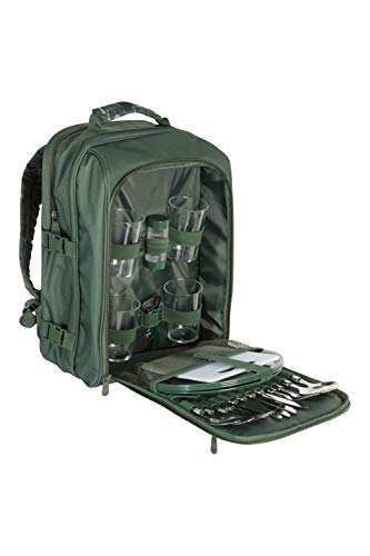 Mountain Warehouse Set de Picnic para Cuatro Personas - Mochila de Picnic compacta, portabotella isotérmico Desmontable, cubertería de 12 Piezas, Platos y más Caqui Talla única