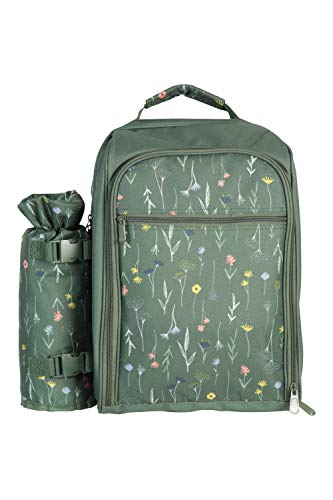 Mountain Warehouse Set de Picnic para Cuatro Personas - Mochila de Picnic compacta, portabotella isotérmico Desmontable, cubertería de 12 Piezas, Platos y más Caqui Talla única