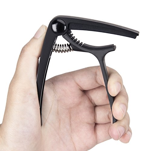 MUGIG Cejilla de Resorte fabricado en Aleación de Aluminio para Guitarra Eléctrica, Acústica y Clásica- Forma de gatillo, Ligero & Buena sensación al tacto (Negro)