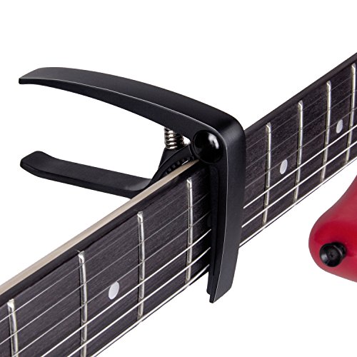 MUGIG Cejilla de Resorte fabricado en Aleación de Aluminio para Guitarra Eléctrica, Acústica y Clásica- Forma de gatillo, Ligero & Buena sensación al tacto (Negro)