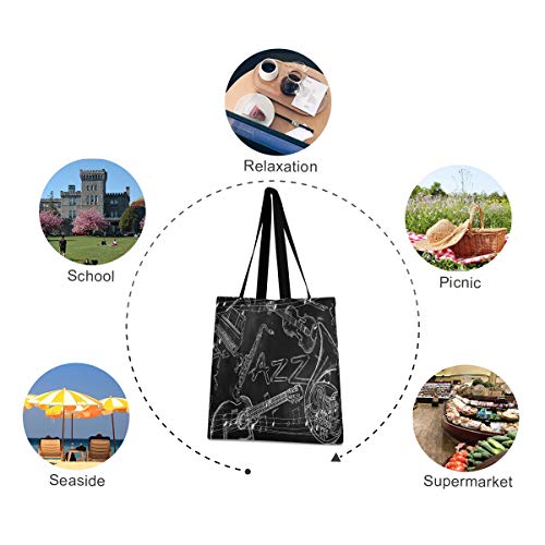 Música Jazz Arte Oscuro Guita Bolsa de Mano de Compra Reutilizable Portátil Bolsa al Hombro ecológica para viajes Mujeres Niñas