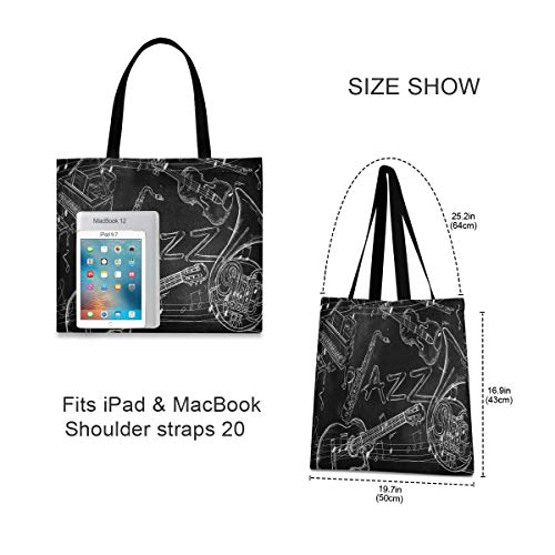 Música Jazz Arte Oscuro Guita Bolsa de Mano de Compra Reutilizable Portátil Bolsa al Hombro ecológica para viajes Mujeres Niñas