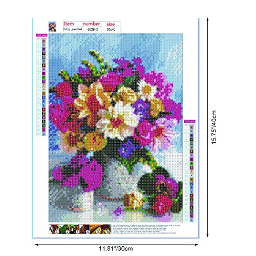 MWOOT DIY 5D Diamante Pintura por Número Kit, Bricolaje Diamond Painting Rhinestone Bordado de Punto de Cruz Artes Manualidades Lienzo Pared Decoración(30x40cm) -Flores en Jarrón