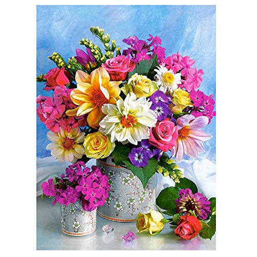 MWOOT DIY 5D Diamante Pintura por Número Kit, Bricolaje Diamond Painting Rhinestone Bordado de Punto de Cruz Artes Manualidades Lienzo Pared Decoración(30x40cm) -Flores en Jarrón
