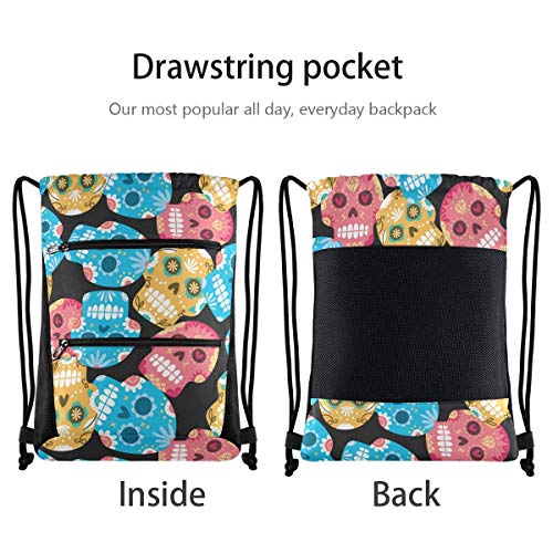 N / A Mochila Deportes Gimnasia Sack Pack - Calaveras de azúcar Zip Baile de la Escuela Mochila Bolsa Bolsa Sport Sports Pack Paquete Saco