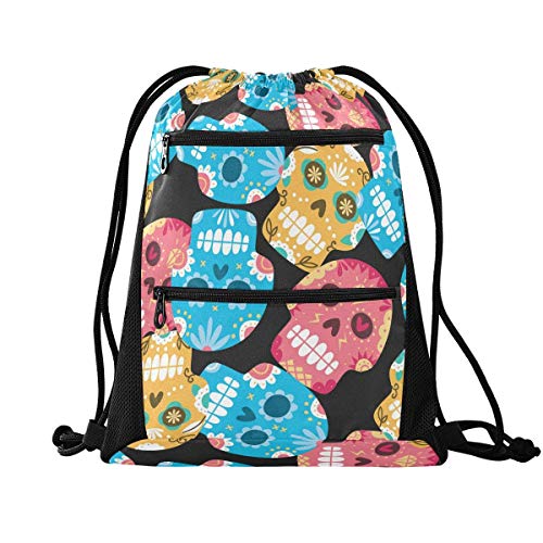 N / A Mochila Deportes Gimnasia Sack Pack - Calaveras de azúcar Zip Baile de la Escuela Mochila Bolsa Bolsa Sport Sports Pack Paquete Saco