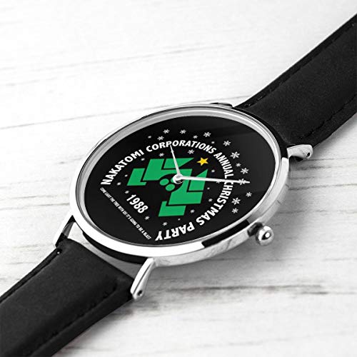 Nakatomi - Reloj de Pulsera de Piel con Correa de Piel Negra para Hombre y Mujer, diseño de Copos de Nieve, Unisex, Ideal para Negocios