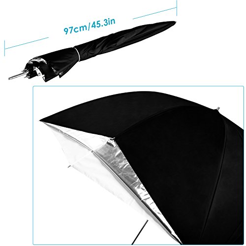 Neewer - Paraguas de iluminación para fotografía (150 cm, Desmontable, con Cubierta Negra extraíble y Parte Trasera Plateada)