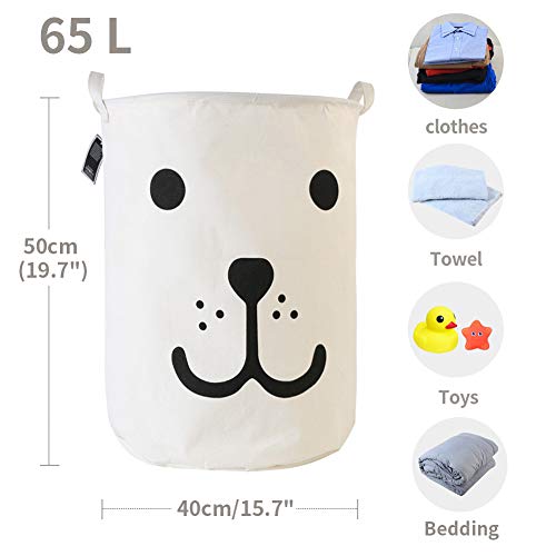 NEW POWER Grande Cestos de Guardar Ropa, Plegable Ropa Sucia Estar Cestas de Almacenamiento,Impermeable con Cordón Interior al Cesta-H50 x W40 cm(65L),Perro Sonriente.