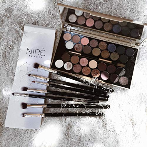 Niré Beauty: Set de brochas de maquillaje para ojos, con pinceles esenciales para sombras de ojos, pincel delineador y pincel biselado para cejas