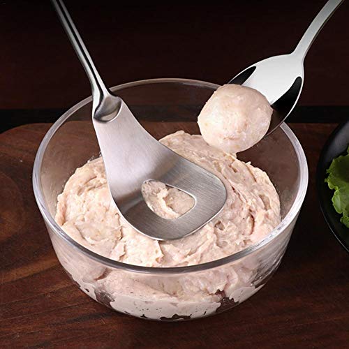 Niumen Cuchara De Albóndigas, Máquina para Hacer Cucharas De Carne con Mango Largo, Herramienta De Cuchara para Helado De Albóndigas De Acero Inoxidable Antiadherente con Orificio