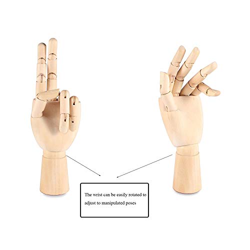 Nrpfell Figura Mano Izquierda/Derecha Articulada Opuesta Seccionable de Madera de 7 Pulgadas Modelo de Mano de Maniqui para Dibujo, Croquis, Pintura (Mano Izquierda + Derecha)
