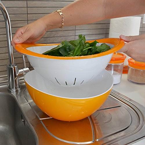 Omada Design Tazón, colador y ensalada (3 piezas), 26 cm de diámetro, de color, ergonómico y con un diseño innovador, interior blanco y borde exterior de color, Trendy Line