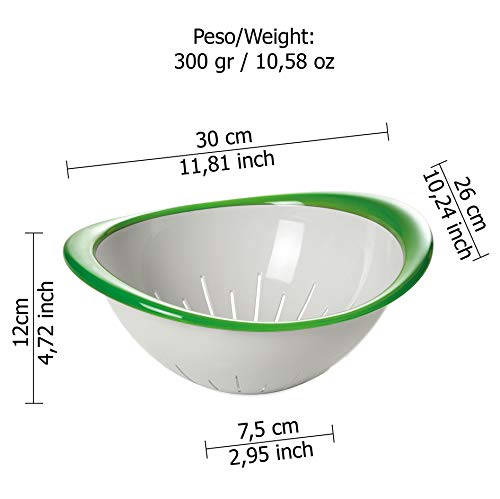 Omada Design Tazón, colador y ensalada (3 piezas), 26 cm de diámetro, de color, ergonómico y con un diseño innovador, interior blanco y borde exterior de color, Trendy Line