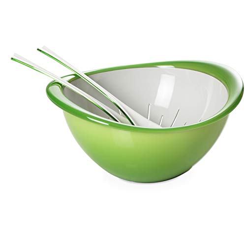Omada Design Tazón, colador y ensalada (3 piezas), 26 cm de diámetro, de color, ergonómico y con un diseño innovador, interior blanco y borde exterior de color, Trendy Line